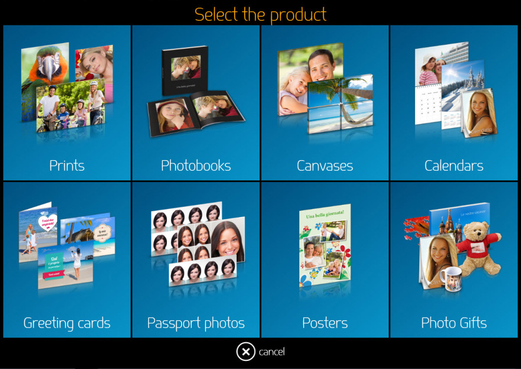 DiLand Kiosk Software product selection screen